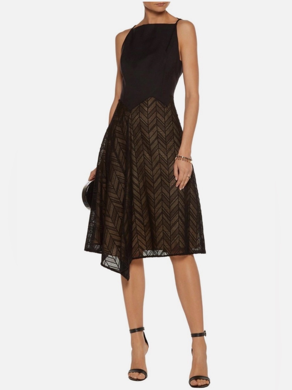 Jason Wu Herringbone Lace Midi Dress in Black
